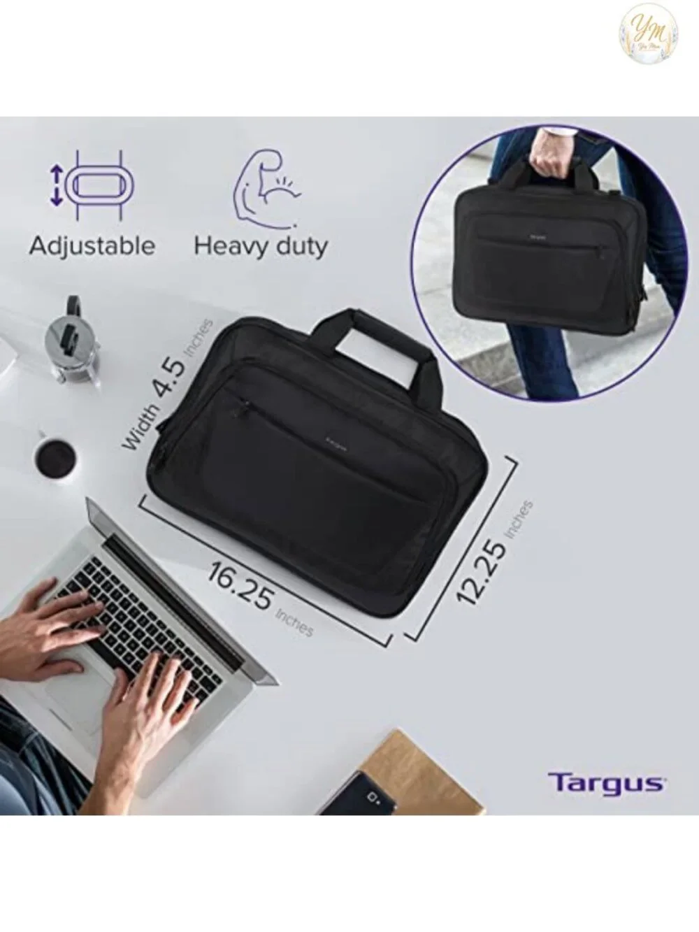 Laptop Briefcase Shoulder Messenger Bag for 15.6-Inch, Polyester, Padded Strap